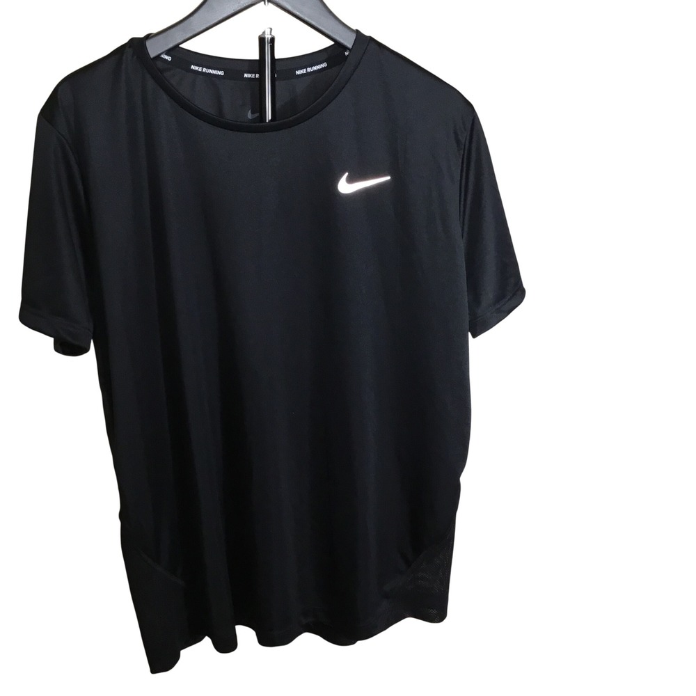 Nike Running Dri-FIT Shirt Womens‎ XL Black Mesh Back Short Sleeve Swoosh Tee